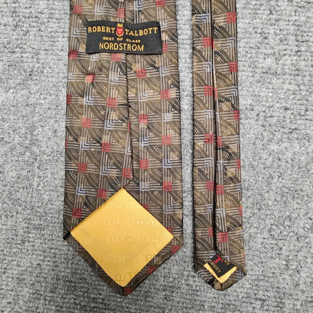 Robert Talbott Mens Necktie Best of‎ Class Silk Geometric Square Brown Red OS